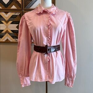 Vintage Ralph Lauren Blue Label Pink Ruffled Puff Sleeve Cotton Blouse *As-Is*